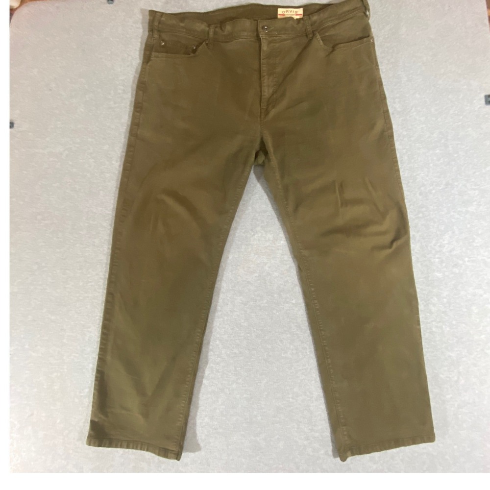 Orvis Five Pocket Pants Mens 42x29 Olive Green Cotton Stretch Straight Leg Twill